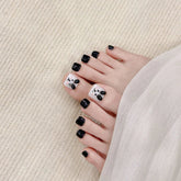10pcs Hand-painted Cute Puppy Press On Toenails Black White Short Square Head False Toe Nails Crative Charm Stick-on Toenails