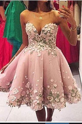 A Line Appliques Sweetheart Strapless Homecoming Dresses, Short Prom Dress