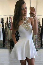 Halter Strapless Satin Tie Back Cheap Homecoming Dresses online