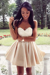 Sweetheart Strapless Appliques Mid Back Homecoming Dress,Party Dress