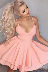 Simple V neck Spaghetti Straps Homecoming Dresses, Short Prom Dresses