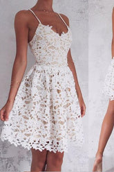 A-Line Spaghetti Straps Lace-Up Short Prom Dress, Homecoming Dress