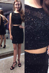 Two Pieces Shinny Homecoming Dresses, Short Prom Dresses