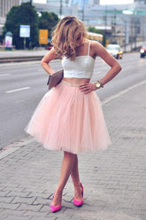 Spaghetti-Strap Two Piece A-line Tulle Short Homecoming Dresses