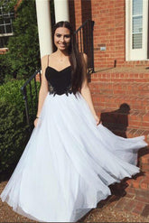 Simple Tulle Spaghetti Straps A-line Long Prom Dresses, Evening Dresses