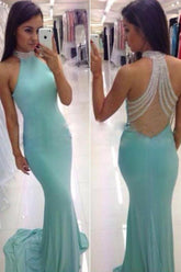 High Neck Backless Mermaid Long Prom Dress, Evening Dresses for Cheap