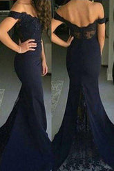 Navy Mermaid Off Shoulder Prom Dresses Bridesmaid Dresses, Cocktail Prom Dresses