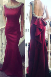 Mermaid Round Neckline Evening Dress, Prom Dresses with Beading