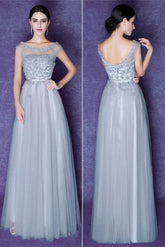 Beautiful Gray Tulle Scoop Neck Prom Dresses, Bridesmaid Dresses, Cocktail Dresses