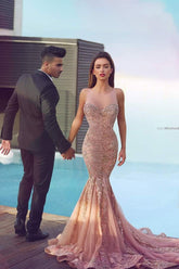 Charming Blush Pink Sweet heart Mermaid Long Prom Dress with Appliques Beading
