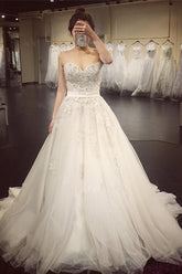 Crystal Lace A Line Wedding Dresses, Sweetheart Wedding Gowns, Bridal Dress