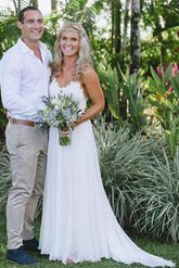 Fabulous Chiffon Cheap Spaghetti Straps Wedding Dresses with Short Train