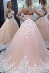 Fabulous Pink A-line Sweetheart Long Wedding Dress with Appliques