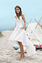 White High Low Sweetheart Spaghetti Straps Simple Beach Wedding Dresses
