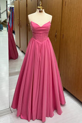 Strapless Lace-Up A-Line Long Formal Dress
