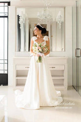 Satin A-line Sweetheart Court Train Wedding Dresses With Bowtie Straps