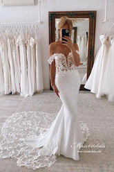 Satin Mermaid Off-the-Shoulder Wedding Dresses With Lace Appliques