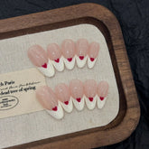 10pcs White Edge French Style Press On Nails Simple Red Love Heart Designs Handmade False Nails Sweet Almond Fake Nail For Girls