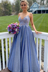 A-line Sweetheart Neck Lace Top Long Prom Dresses
