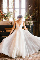 Simple Chiffon A-line Sleeveless Beach Wedding Dresses, Bridal Gown