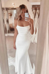 Simple Mermaid Spaghetti Straps Scoop Wedding Dresses, Bridal Gown