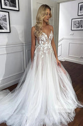Stunning Tulle Lace See Through Sweetheart Boho Wedding Dresses