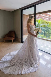 Tulle Lace A-line Wedding Dresses With Court Train, Wedding Gowns