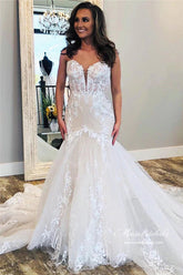 Tulle Mermaid Strapless Sweetheart Lace Appliques Wedding Dresses