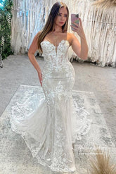 Tulle Mermaid Sweetheart Lace Appliques Wedding Dresses With Train