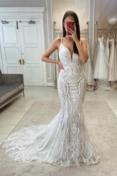 Tulle Vintage Mermaid Floral Lace Wedding Dresses, Bridal Gown