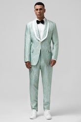 Mint Green Shawl Lapel Jacquard 2 Pieces Prom Men's Suits