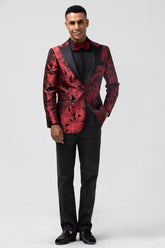 Red Jacquard Peak Lapel 2 Pieces Men's Prom Suits