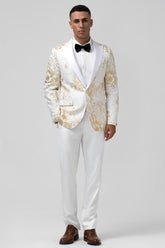 Champagne Golden Jacquard Peak Lapel 2 Pieces Prom Men's Suits