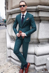 Dark Green Slim Fit 2 Pieces Notch Lapels Men's Prom Suits