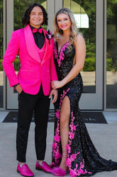 Hot Pink Slim Fit Shawl Lapel 3 Pieces Formal Prom Men's Suits