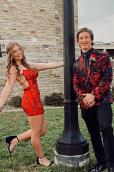 Burgundy Red Pattern Printed Shawl Lapel 2 Pieces Men's Prom Suits