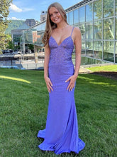 Mermaid Blue V-Neck Long Prom Dress