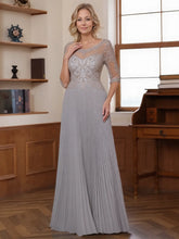 Lace Beaded Scoop A-Line Mother of the Bride Dress with Half Sleeve