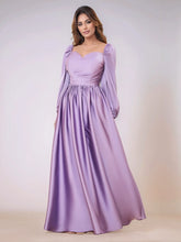 Long Sleeves Sweetheart Shoulder Acetate Satin A-Line Bridesmaid Dress