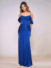 Ruched Bust Off Shoulder Acetate Satin Bridesmaid Dress