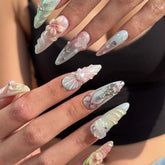 Long Almond Flower NailCarefully designed pure handmade press-on gel nails