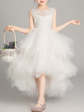 A-Line Tulle Sleeveless Jewel Neck Asymmetrical Pageant Flower Girl Dresses