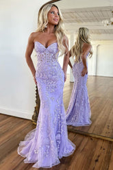 Purple Sweetheart Neck Mermaid Prom Dress With Appliques