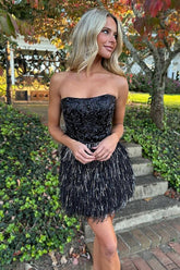 Sheath Strapless Black Short Homecoming Dress with Taseel