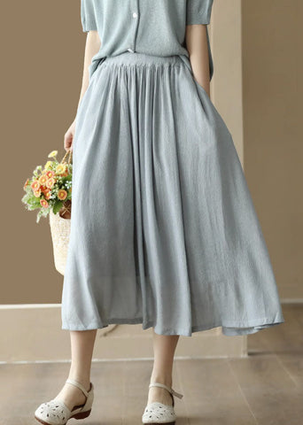 Boho Light Blue Wrinkled Pockets Patchwork Cotton Skirts Summer Boho Light Blue Wrinkled Pockets Patchwork Cotton Skirts Summer