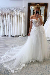 Bmbridal Off-the-Shoulder Bridal Dress Tulle With Lace Appliques