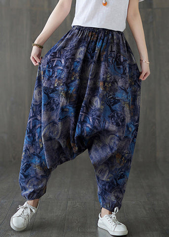 Blue Elastic Waist Loose Lantern Pants Summer Blue Elastic Waist Loose Lantern Pants Summer