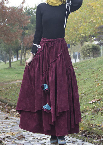 Boho Purple Wrinkled Asymmetrical Patchwork Corduroy Skirts Fall Boho Purple Wrinkled Asymmetrical Patchwork Corduroy Skirts Fall