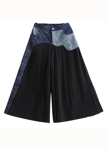Bohemian Blue Pockets Wrinkled Denim Patchwork Cotton Wide Leg Pants Skirt Summer Bohemian Blue Pockets Wrinkled Denim Patchwork Cotton Wide Leg Pants Skirt Summer