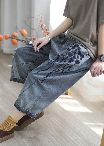 Boho Blue Embroideried Summer Denim Pants Boho Blue Embroideried Summer Denim Pants